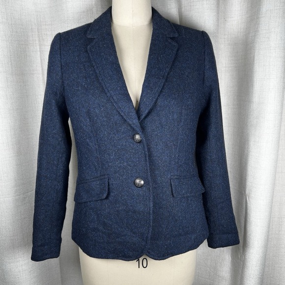 Talbots Aberdeen Blazer Navy Blue Herringbone Tweed Womens 6 Surgeon Cuffs